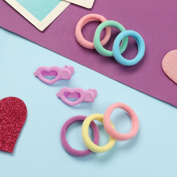 Набор для волос Набор для волос "Карамель" (10 резинок 3 см, 2 зажима 3 см) сердечность, сиреневый