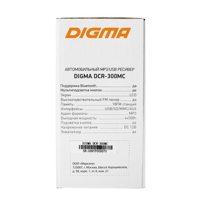 Автомагнитола Digma DCR-300MC 1DIN, 4 x 45 Вт, Bluetooth, USB, SD, AUX