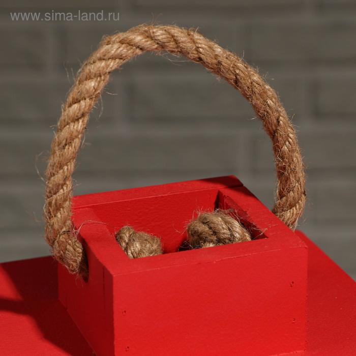 Кашпо деревянное  Кашпо деревянное "Фонарь", ручка верёвка, красный, 16×16×30 см