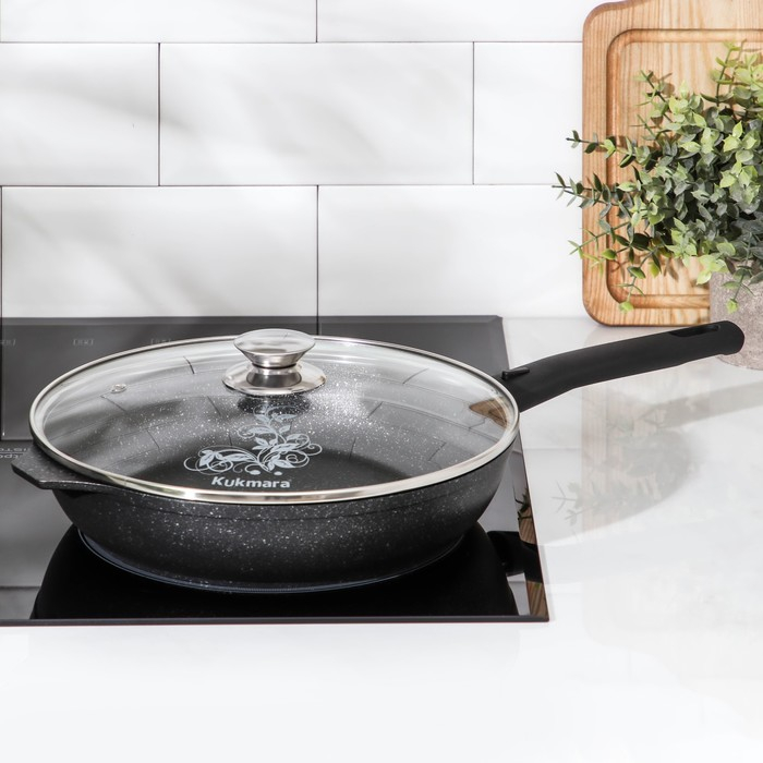 Сковорода, d=26 см, съёмная ручка, стеклянная крышка, антипригарное покрытие, цвет тёмный мрамор Сковорода, d=26 см, съёмная ручка, стеклянная крышка, антипригарное покрытие, цвет тёмный мрамор