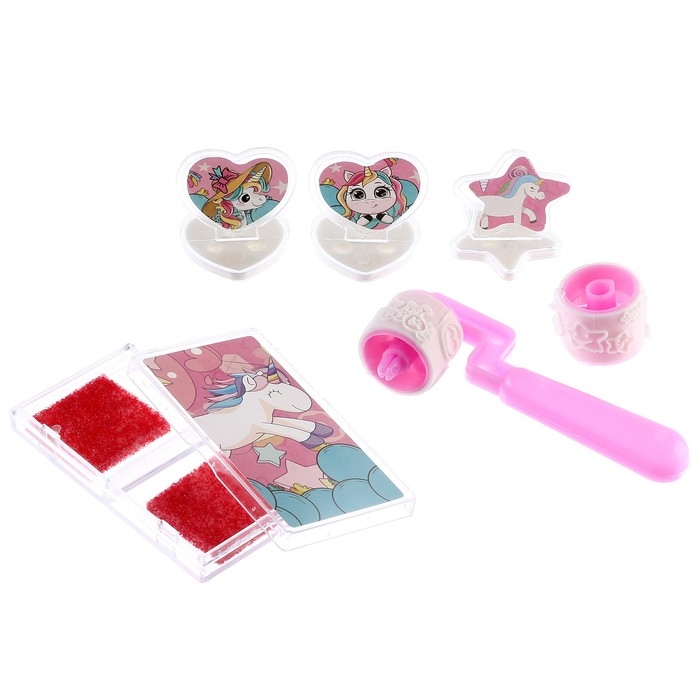 Печать цветная «Единороги», набор 3 шт., ролик-печать с 2 насадками, штемпельная подушка Печать цветная «Единороги», набор 3 шт., ролик-печать с 2 насадками, штемпельная подушка