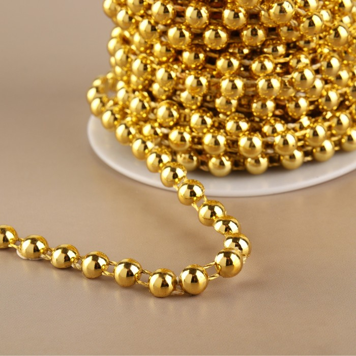 Бусы на нитях, плоские, 6 мм, 9 ± 1 м, цвет золотой Бусы на нитях, плоские, 6 мм, 9 ± 1 м, цвет золотой