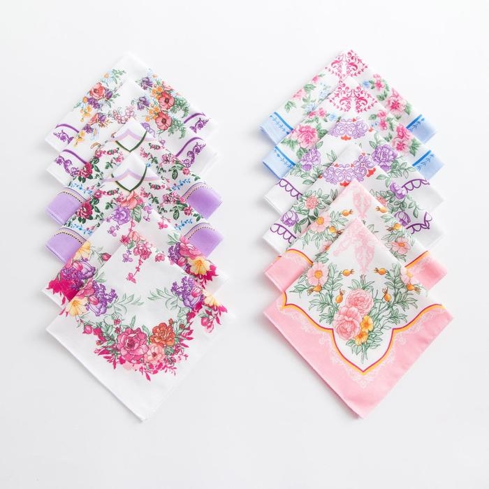 Платки носовые женские Этель  Платки носовые женские Этель "Летний день" 30*30 см, (набор 12 шт), рис. МИКС,100% хлопок