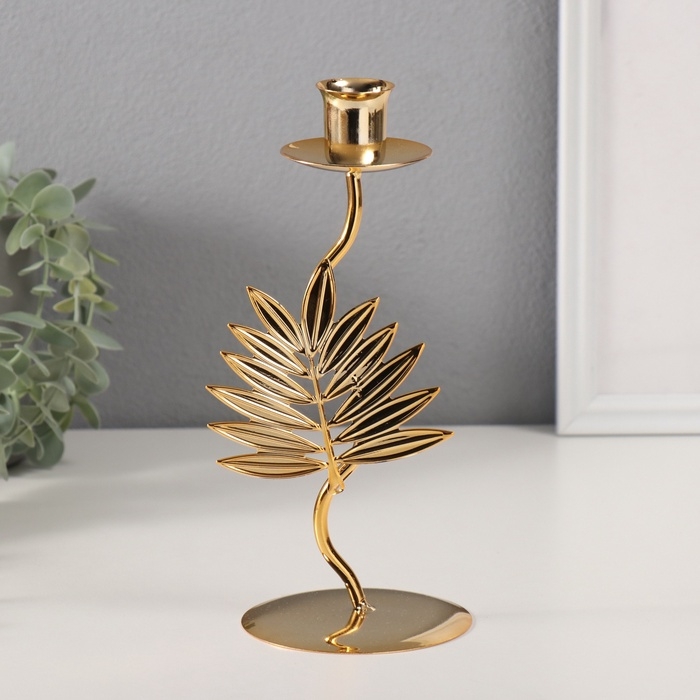 Подсвечник металл на 1 свечу Подсвечник металл на 1 свечу "Лист папоротника" d-2 см 9х9х21 см