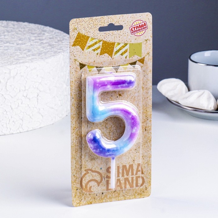 Свеча в торт на шпажке  Свеча в торт на шпажке "Галактика", цифра 5, 9 см, ГИГАНТ