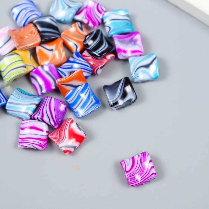 Бусины для творчества пластик Бусины для творчества пластик "Квадрат красочные разводы" набор 20 гр 0,5х2,1х1,9 см