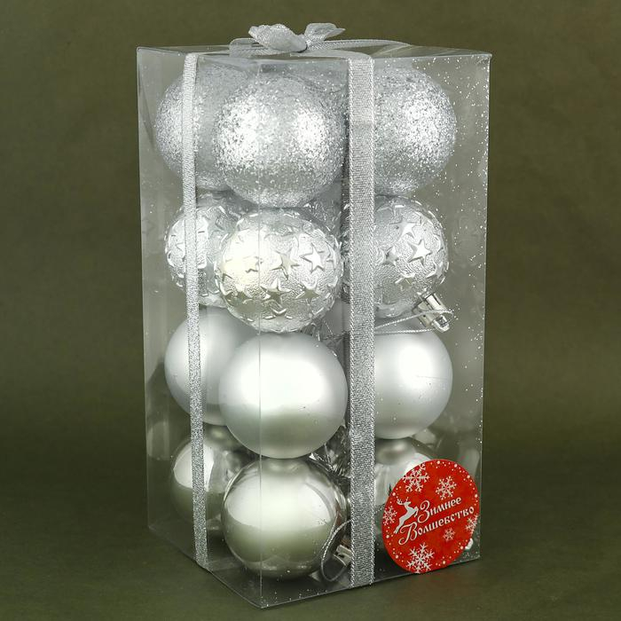 Набор шаров пластик d-5 см, 16 шт Набор шаров пластик d-5 см, 16 шт "Звездная ночь" серебро