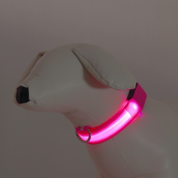 Ошейник с подсветкой размер S, ОШ 35-43 х 2,5 см, 3 режима свечения розовый Ошейник с подсветкой размер S, ОШ 35-43 х 2,5 см, 3 режима свечения розовый