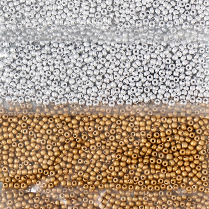 Бисер круглый 12/0  Бисер круглый 12/0 "Золото, серебро, бронза" 6 цветов х 10 гр 20х8 см