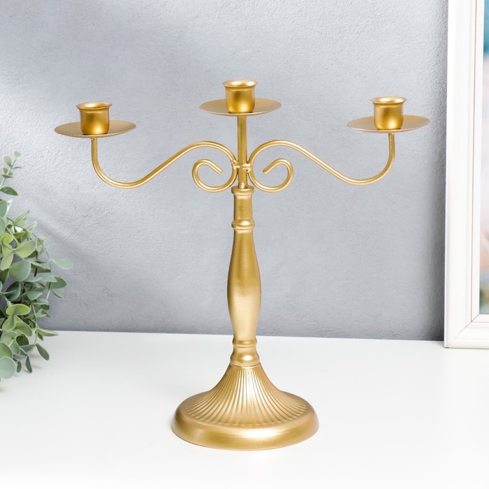 Подсвечник металл на 3 свечи "Прованс" золотой 30х13х32 см