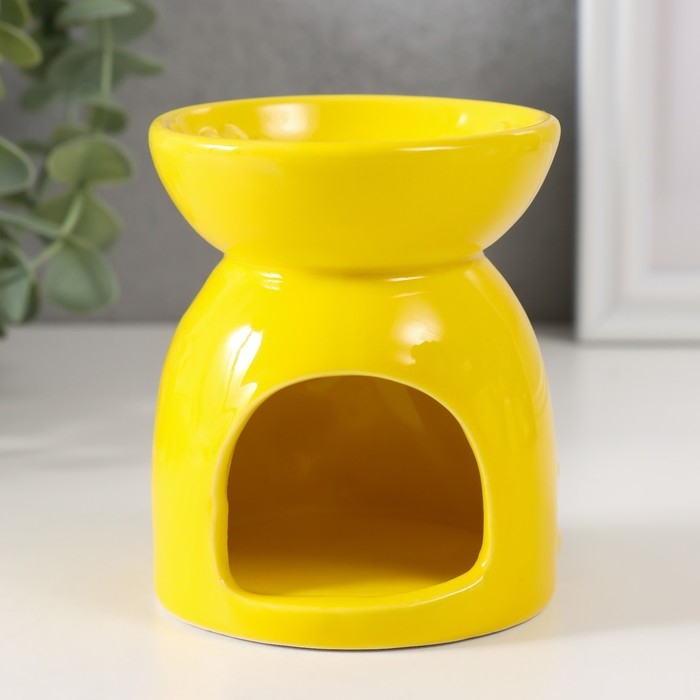 Аромалампа керамика  Аромалампа керамика "Стрекоза на цветке" жёлтая 7,2х7,2х8,3 см