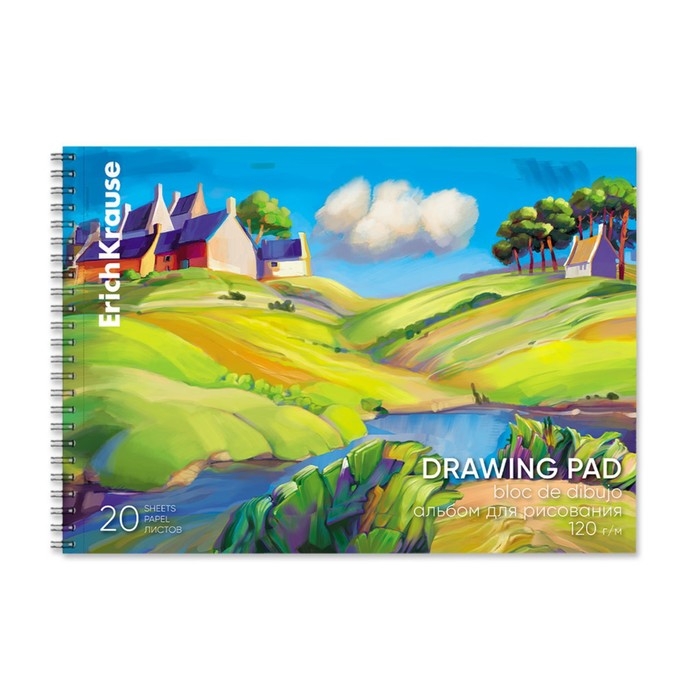 Альбом для рисования А4, 20 листов, блок 120 г/м², на спирали, Erich Krause Альбом для рисования А4, 20 листов, блок 120 г/м², на спирали, Erich Krause "Art Spirit", 100% белизна, перфорация на отрыв, твердая подложка