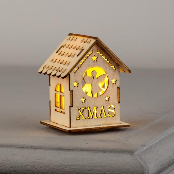 Ёлочная игрушка «Домик с ангелом», от батареек, свечение тёплое белое Ёлочная игрушка «Домик с ангелом», от батареек, свечение тёплое белое