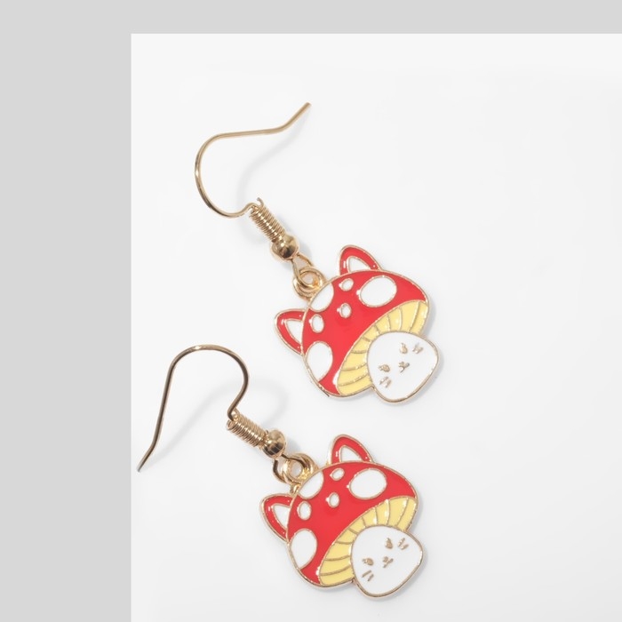 Серьги «Котик» мухомор, красно-белый в золоте Серьги «Котик» мухомор, красно-белый в золоте