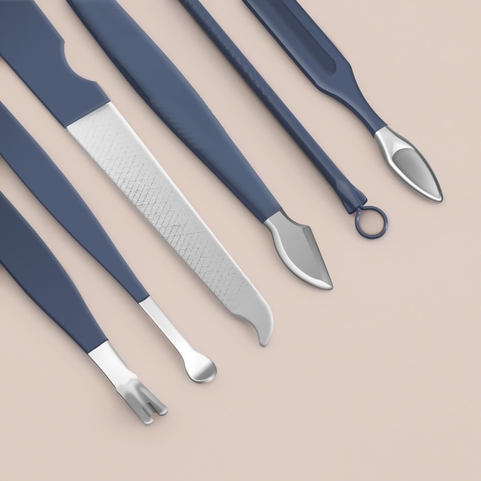 Набор маникюрный, 12 предметов, в футляре, цвет синий Набор маникюрный, 12 предметов, в футляре, цвет синий