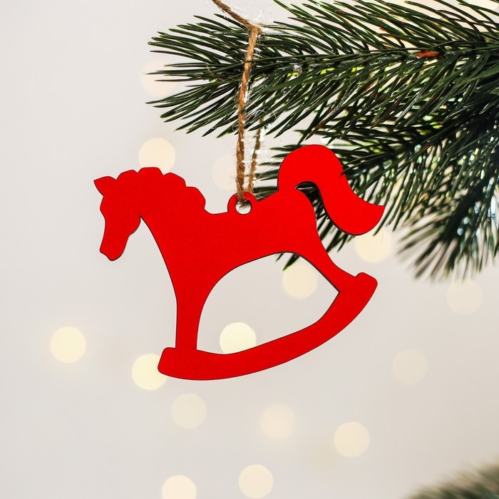 Ёлочная игрушка новогодняя деревянная, 4 шт, набор красный Ёлочная игрушка новогодняя деревянная, 4 шт, набор красный