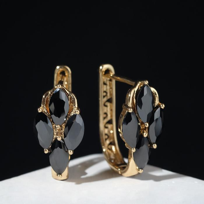 Серьги со стразами «Циркония» квартет, цвет чёрный в розовом золоте Серьги со стразами «Циркония» квартет, цвет чёрный в розовом золоте