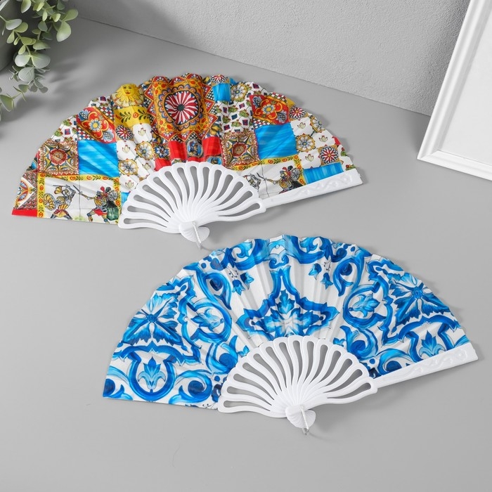 Веер пластик, текстиль  Веер пластик, текстиль "Лимонный орнамент" МИКС 23 см