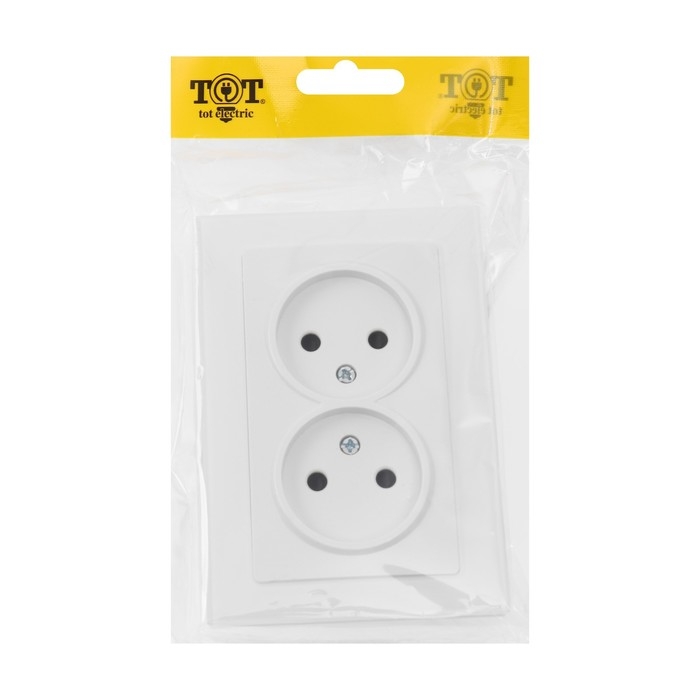 Розетка двухместная TOT Glossy Glass, 10 А, скрытая, без з/к, стекло, белая Розетка двухместная TOT Glossy Glass, 10 А, скрытая, без з/к, стекло, белая