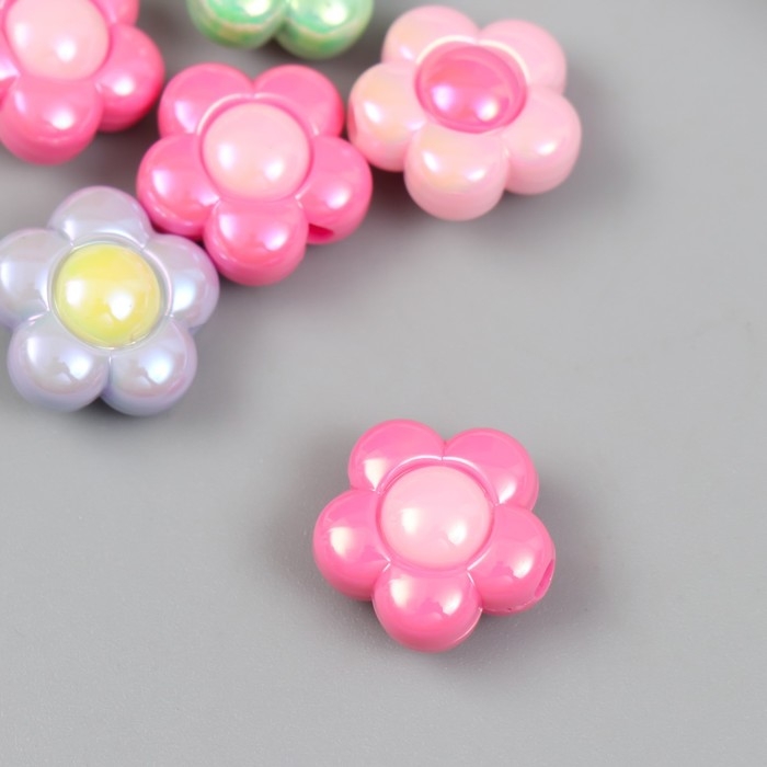 Бусина для творчества пластик Бусина для творчества пластик "Цветочек" цветная с перламутром МИКС 1х1,6х1,6 см набор 6 шт.