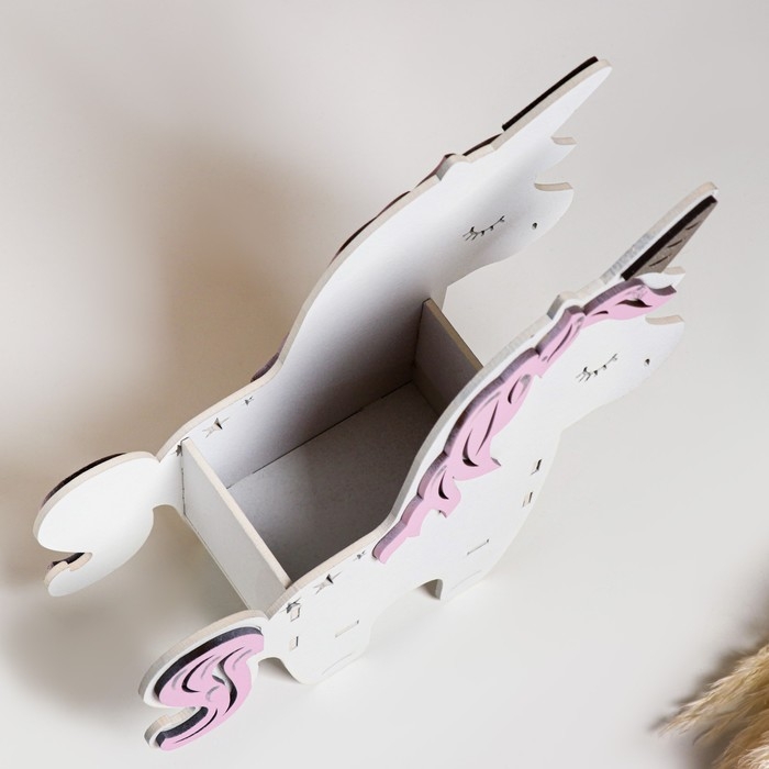 Кашпо деревянное 21.5×7×21 см уникальное  Кашпо деревянное 21.5×7×21 см уникальное "Единорог", белый розовый