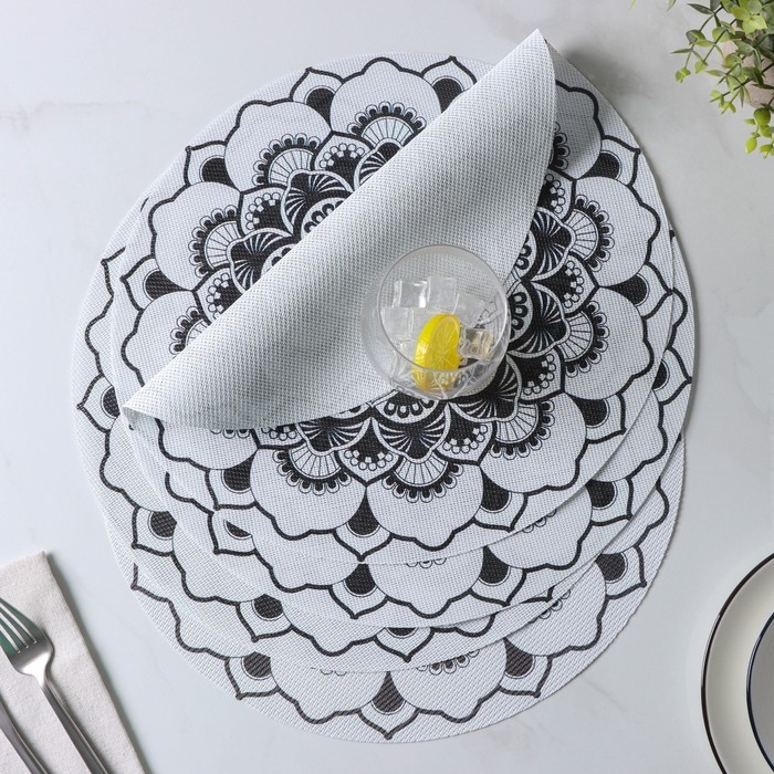 Салфетки сервировочные на стол Доляна «Мандалы», 4 шт, d=38 см, цвет белый Салфетки сервировочные на стол Доляна «Мандалы», 4 шт, d=38 см, цвет белый
