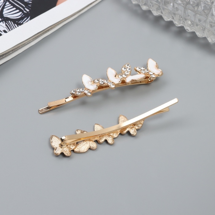 Невидимка для волос "Аннабелль" (набор 2 шт) бабочка белый, 6,5 см