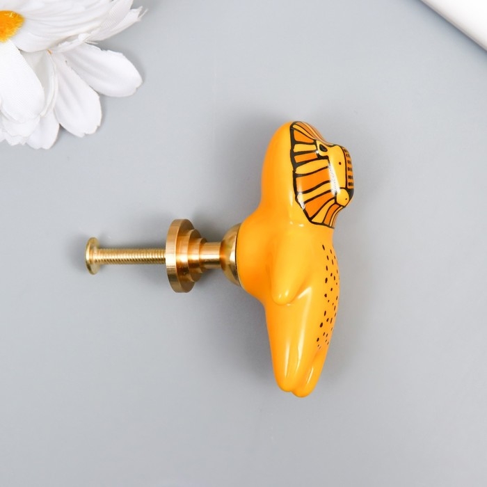 Ручка для шкатулки керамика, металл Ручка для шкатулки керамика, металл "Львёнок" 6,3х3,5 см