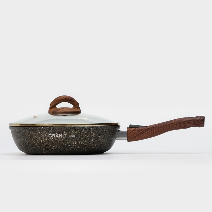 Сковорода Granit ultra black-gold, d=24 см, антипригарное покрытие, стеклянная крышка, съёмная ручка Сковорода Granit ultra black-gold, d=24 см, антипригарное покрытие, стеклянная крышка, съёмная ручка