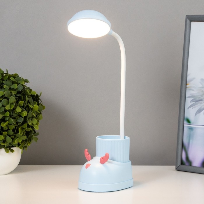 Лампа настольная  Лампа настольная "Ботинок лось" LED 3 режима 3Вт USB органайзер синий 8х11х31 см RISALUX