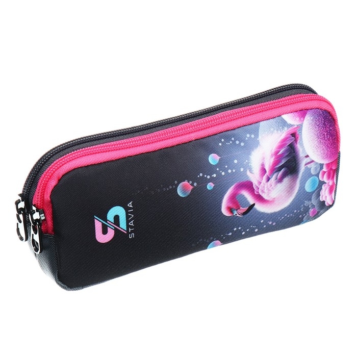 Пенал мягкий, 2 отделения, объёмный, 90 х 220 х 40 мм, Stavia Пенал мягкий, 2 отделения, объёмный, 90 х 220 х 40 мм, Stavia "Фламинго" серый/розовый 86225