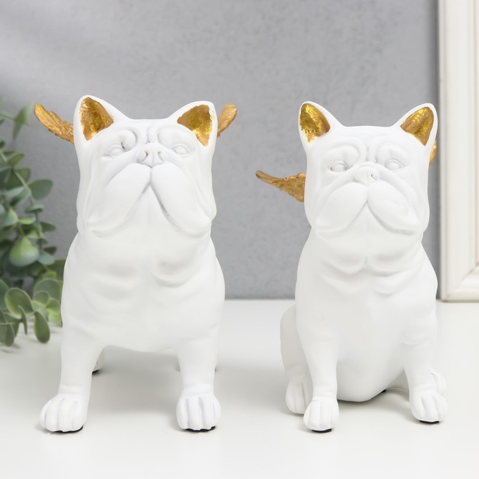 Сувенир полистоун Сувенир полистоун "Бульдоги с крыльями" белый набор 2 шт 16,5х10,5х13,5 16,5х11,5х18,5 см