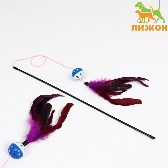 Дразнилка-удочка  Дразнилка-удочка "Канарейка", 50 см, шар синий/белый, фиолетовые перья