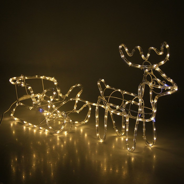 Светодиодная фигура «Олень с санями», олень: 48 × 48 × 19 см, сани: 45 × 23 × 23 см, дюралайт, 216 LED, 220 В, мерцание, свечение белое/тёплое белое