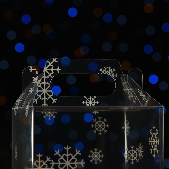 Новый год. Коробка подарочная новогодняя складная ПВХ "Праздничное настроение" 11 x 11 x 11 см .