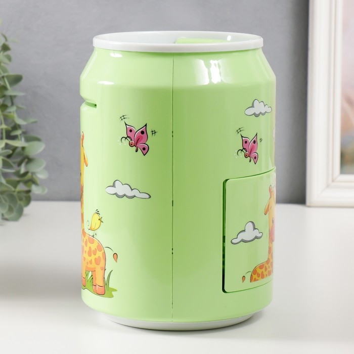 Копилка пластик Копилка пластик "Банка. Жирафики" кодовый замок, звук АА зелёный 15х21 см