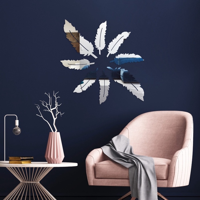 Наклейки интерьерные Наклейки интерьерные "Пёрышко", зеркальные, декор на стену, набор 8 шт 10.5х3.2 см