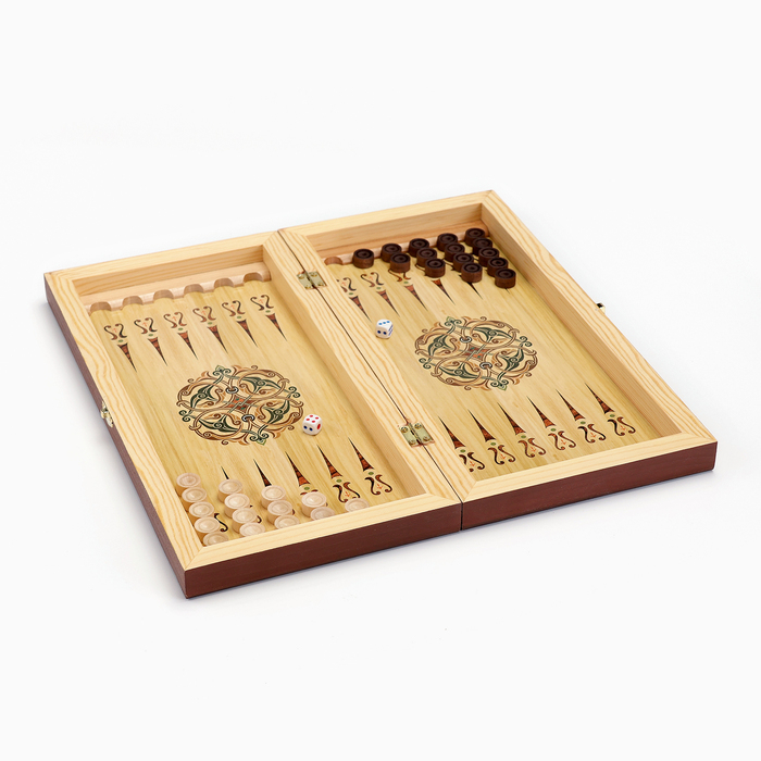 Настольные игры 3 в 1 "Мозаика": шахматы, нарды, шашки, доска деревянные, большие, 40х40 см