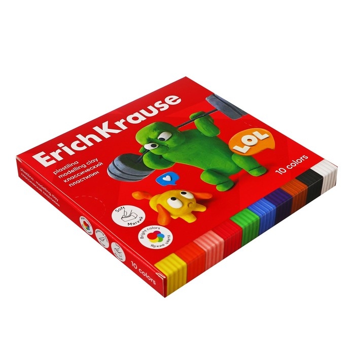 Пластилин 10 цветов, 180 г, ErichKrause Пластилин 10 цветов, 180 г, ErichKrause "Jolly Friends", со стеком, в картонной упаковке