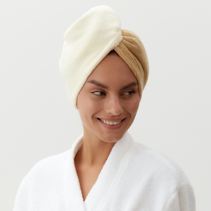 Чалма для сушки волос Этель «Двухцветная», цв.бежевый/коричневый, 65*25 см, 100% п/э Чалма для сушки волос Этель «Двухцветная», цв.бежевый/коричневый, 65*25 см, 100% п/э