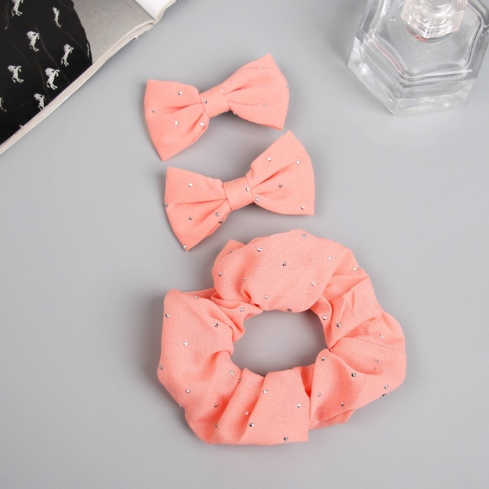 Набор для волос Набор для волос "Фелиция" (резинка 7 см, 2 зажима 6,5 см) блеск, персиковый