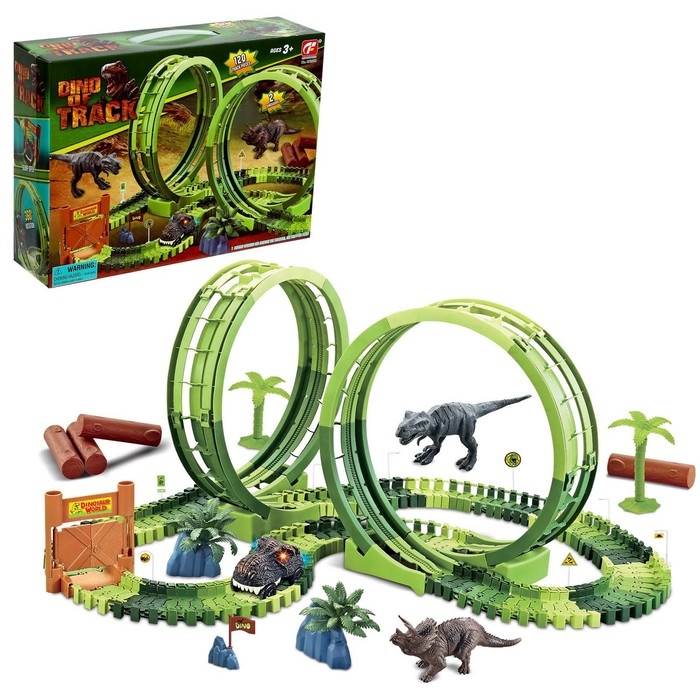Гибкий автотрек «Дино», мёртвая петля, световые эффекты, работает от батареек Гибкий автотрек «Дино», мёртвая петля, световые эффекты, работает от батареек