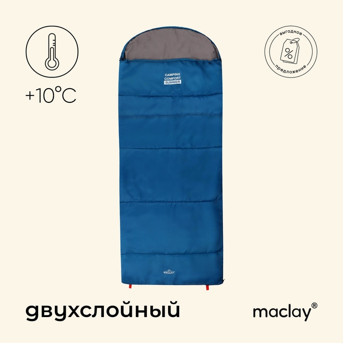 Спальный мешок maclay camping comfort summer, одеяло, 2 слоя, левый, 220х90 см, +10/+25°С Спальный мешок maclay camping comfort summer, одеяло, 2 слоя, левый, 220х90 см, +10/+25°С