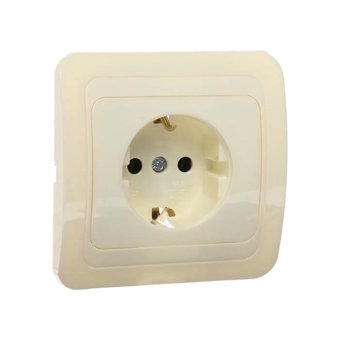 Розетка одноместная Luazon Lighting  Розетка одноместная Luazon Lighting "Орион", 16 А, скрытая, с з/к, бежевая