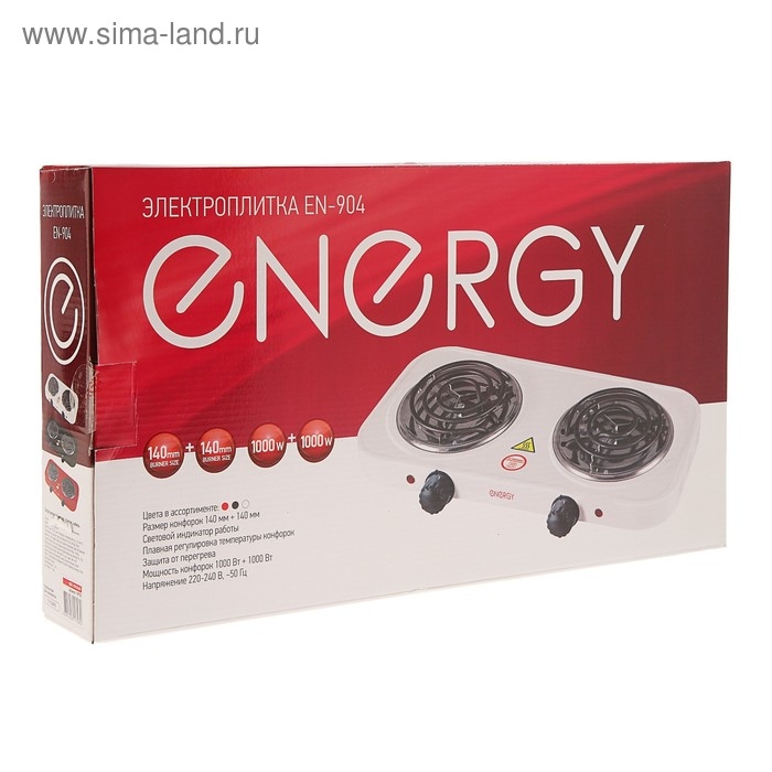 Плитка электрическая ENERGY EN-904R, 2000 Вт, 2 конфорки, красная Плитка электрическая ENERGY EN-904R, 2000 Вт, 2 конфорки, красная