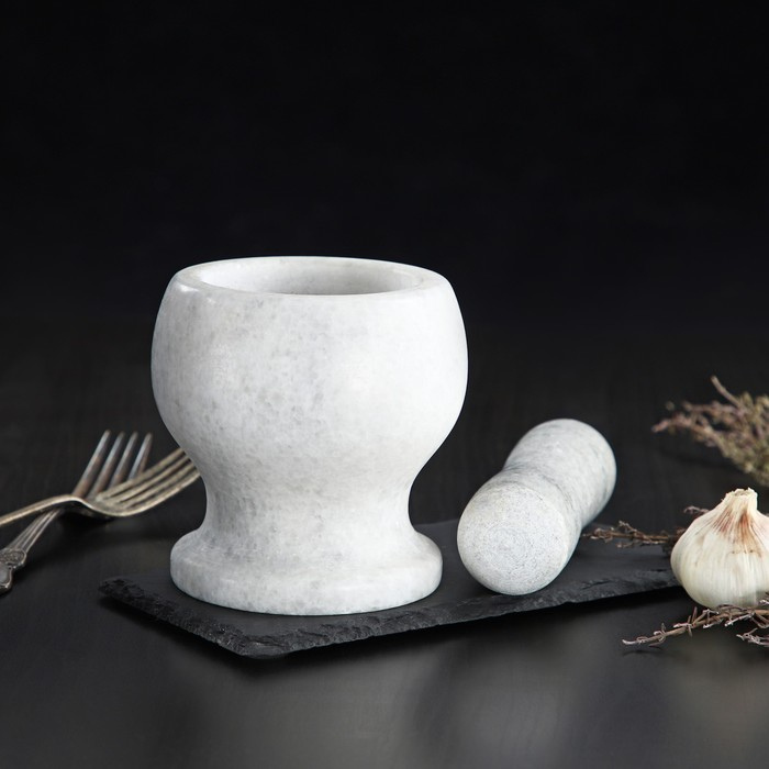 Ступка с толкушкой Magistro «Мрамор», натуральный камень, цвет белый Ступка с толкушкой Magistro «Мрамор», натуральный камень, цвет белый