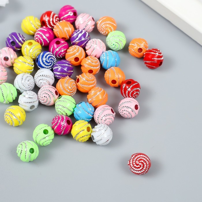 Бусины для творчества пластик Бусины для творчества пластик "Шарик. Блестящая спираль" набор 20 гр d=1 см