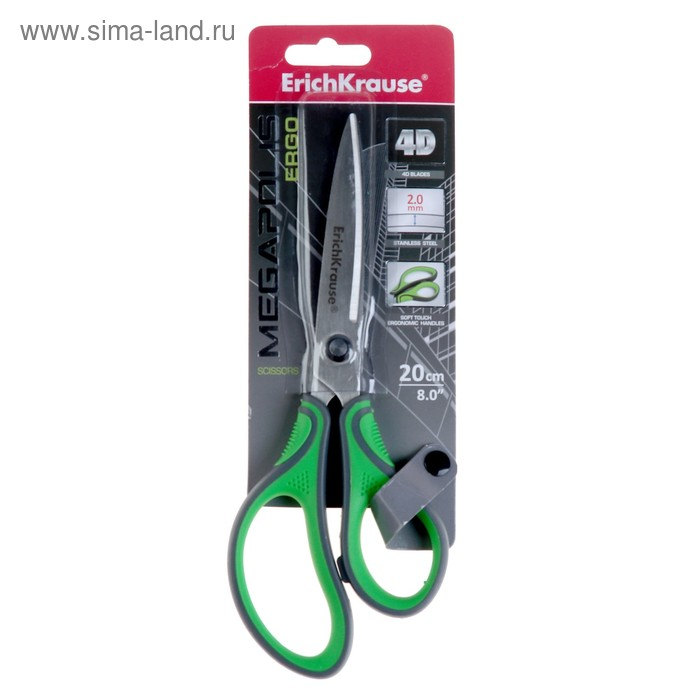 Ножницы Erich Krause Megapolis Ergo, 20 см, с усовершенствованными 4D-лезвиями, не ржавеют, ручки с резиновыми вставками, в блистере Ножницы Erich Krause Megapolis Ergo, 20 см, с усовершенствованными 4D-лезвиями, не ржавеют, ручки с резиновыми вставками, в блистере