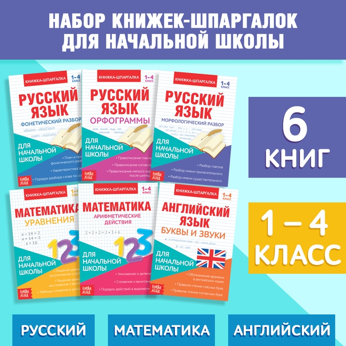 Книги-шпаргалки набор для начальной школы, 6 книг по 8 стр. Книги-шпаргалки набор для начальной школы, 6 книг по 8 стр.
