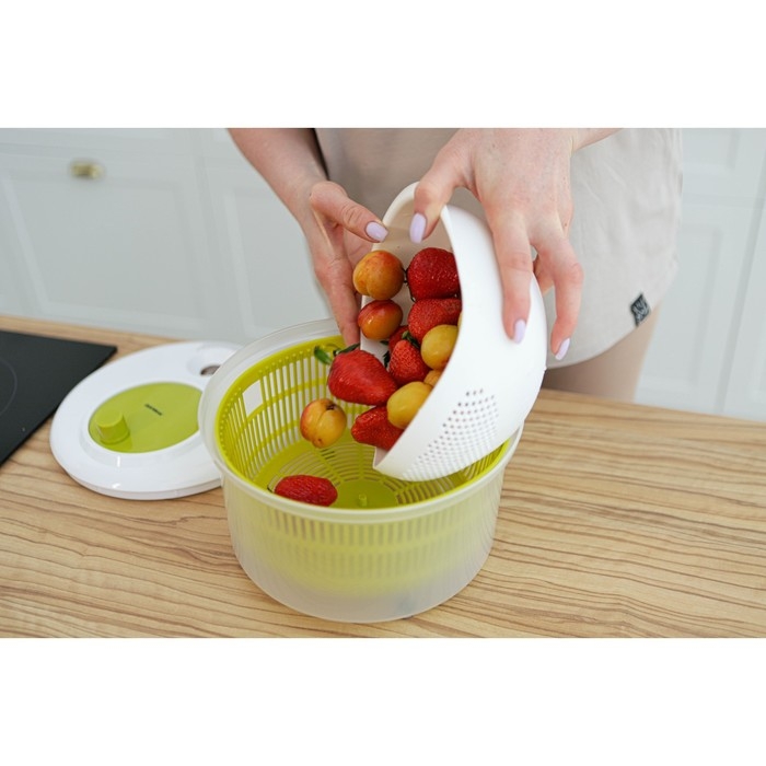 Центрифуга для сушки зелени Доляна Fresh cook, 3,7 л, пластик, цвет бело-зелёный Центрифуга для сушки зелени Доляна Fresh cook, 3,7 л, пластик, цвет бело-зелёный